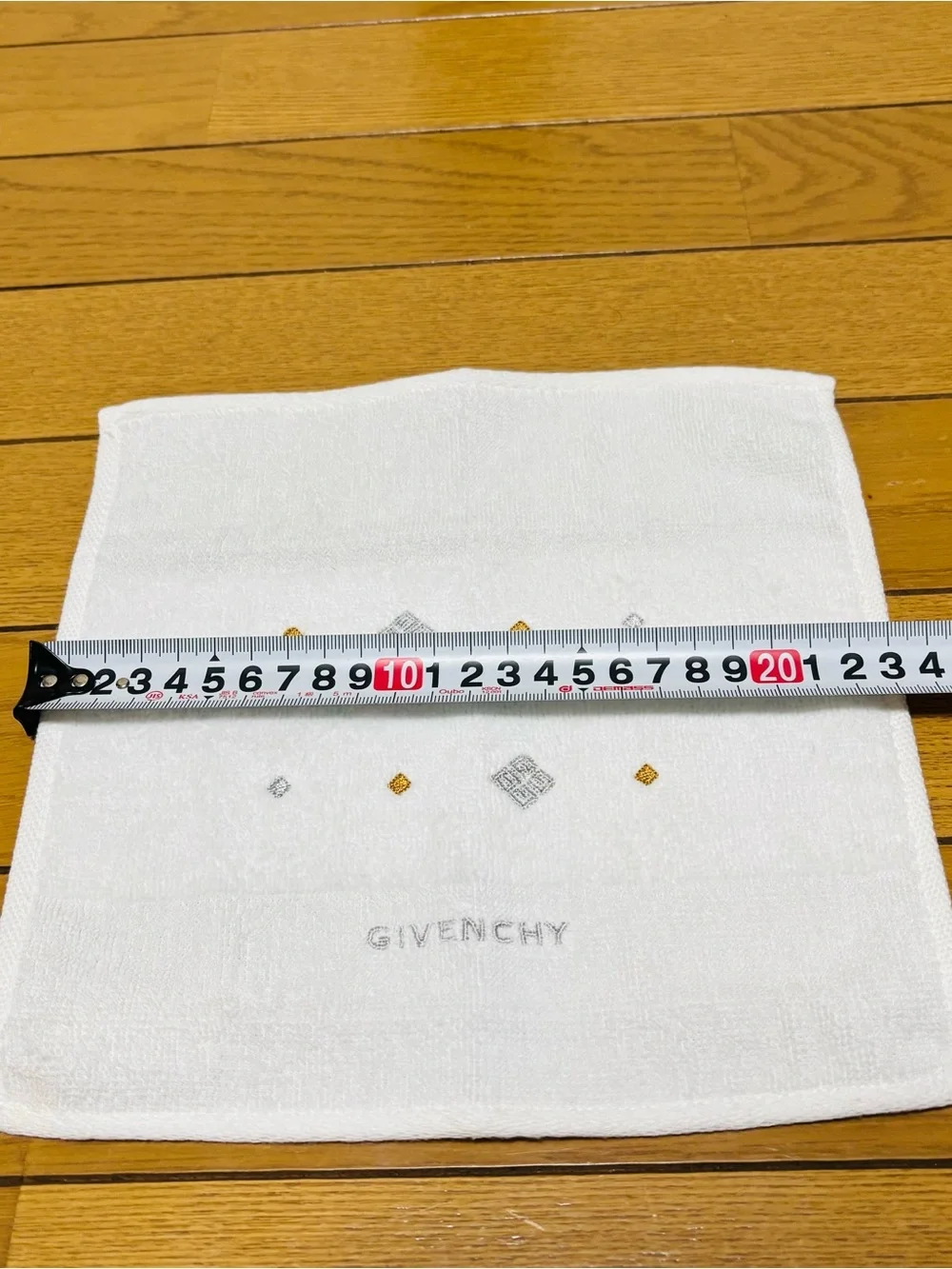 Givenchy Ivory Pocket Hand Towel with Gold & Silver Embroidered size 23cm 9”